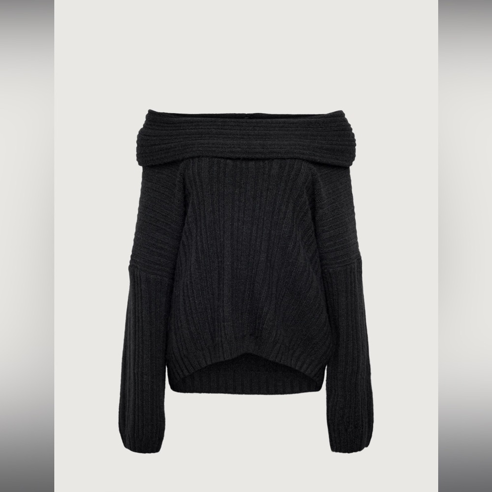 OAK + FORT Black Off-the-Shoulder Ribbed Sweater